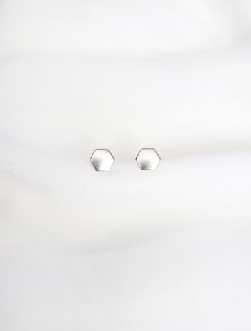 tiny silver hexagon stud earrings