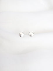 tiny silver hexagon stud earrings