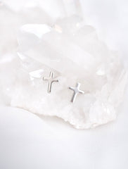 tiny silver cross stud earrings